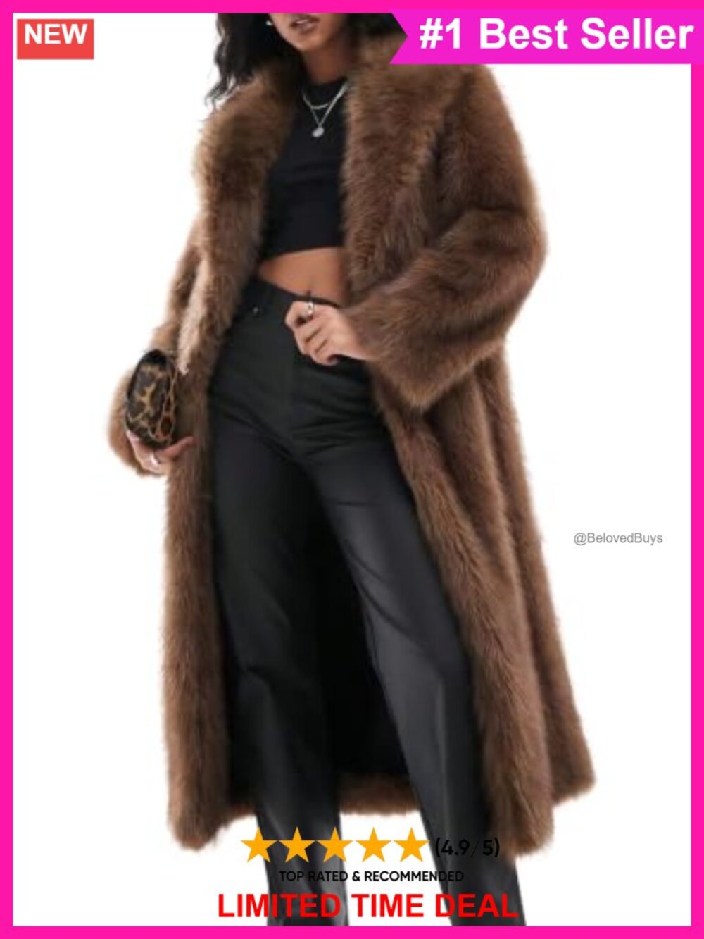 Faux Fur Long Coat Knee Length Lapel Winter Outerwear